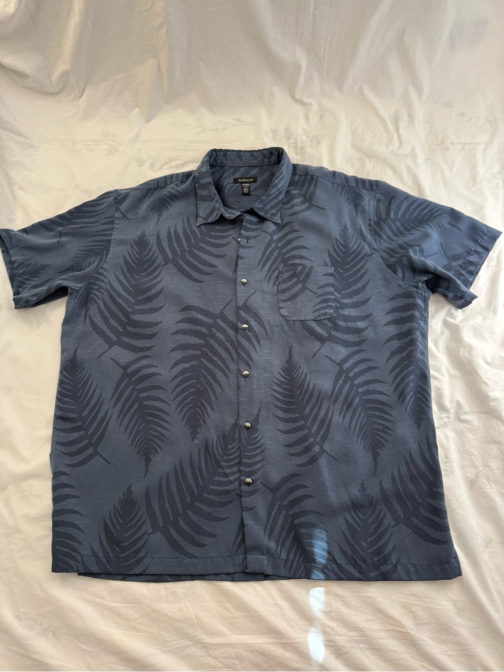 Van Heusen Men's Blue Tropical Fern-Print Short-Sleeve Button-Down Shirt XXL
